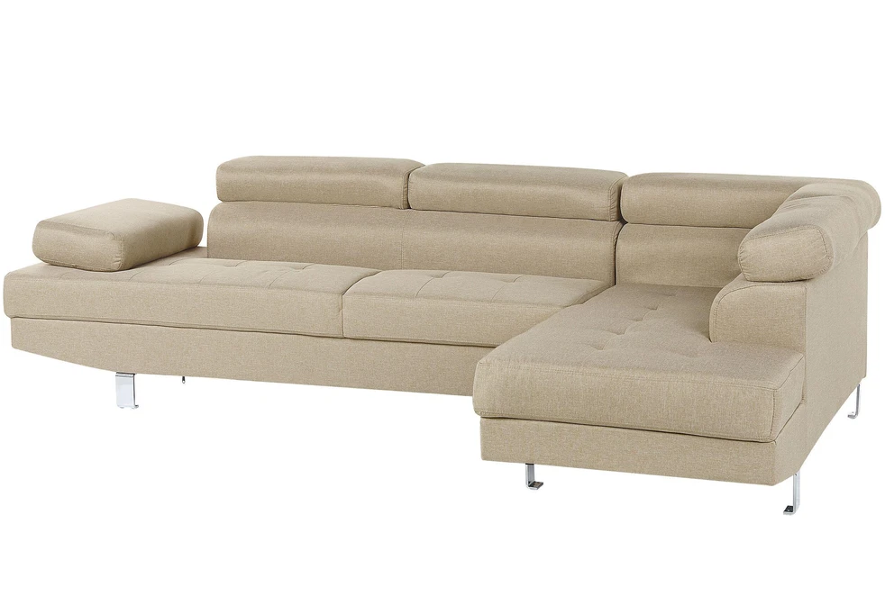 Beliani 5-vietė kampinė sofa NORREA, šviesiai smėlio spalvos, kairinė