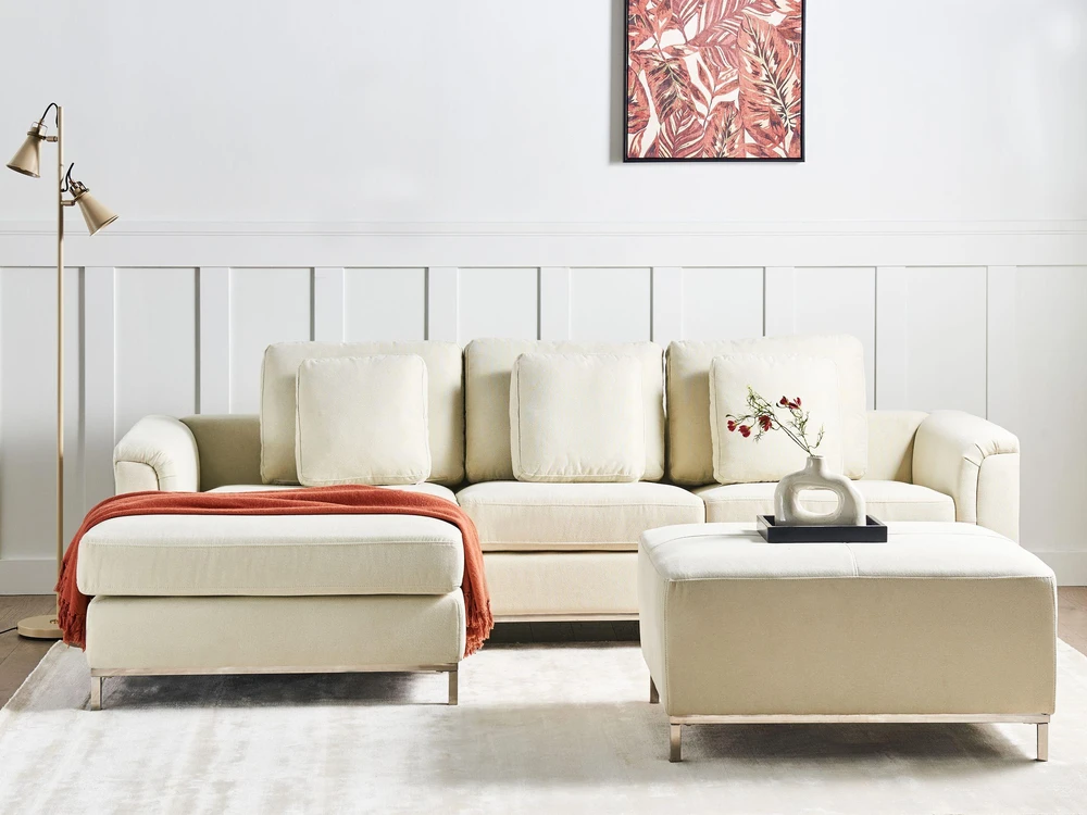 Beliani 5-vietė kampinė sofa OSLO, smėlio spalvos, su pufu, dešininė