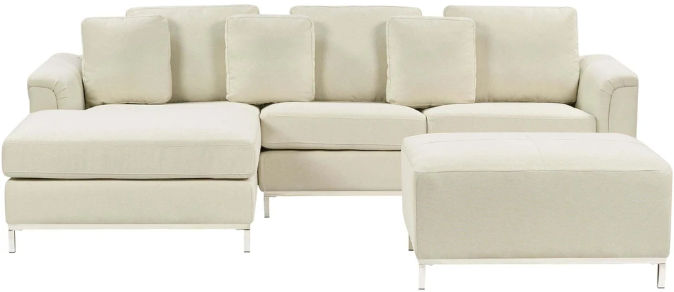 Beliani 5-vietė kampinė sofa OSLO, smėlio spalvos, su pufu, dešininė
