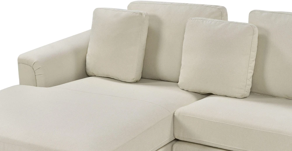 Beliani 5-vietė kampinė sofa OSLO, smėlio spalvos, su pufu, dešininė