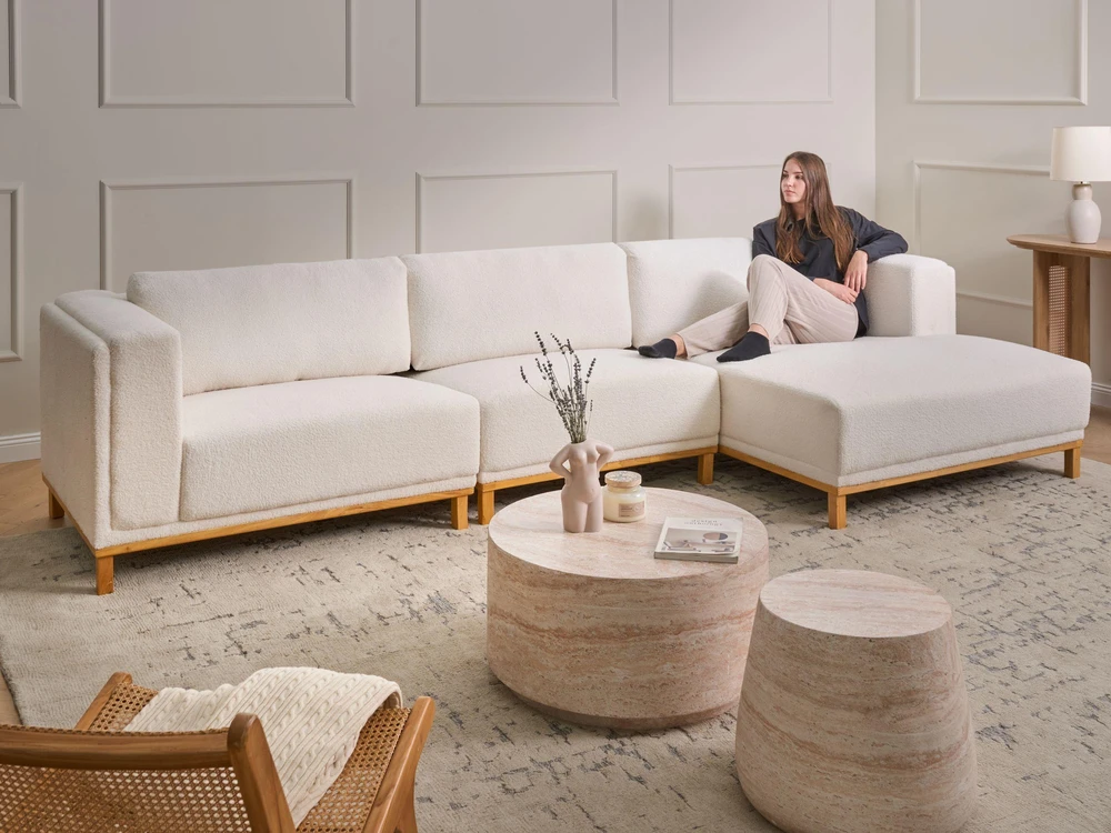 Beliani 5-vietė kampinė sofa VENG, kreminė balta, kairinė
