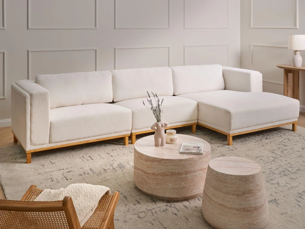 Beliani 5-vietė kampinė sofa VENG, kreminė balta, kairinė