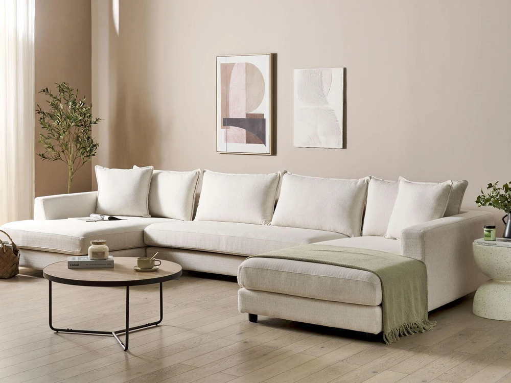 Beliani 5 vietų kampinė sofa LILVIKEN, šviesiai smėlio spalvos