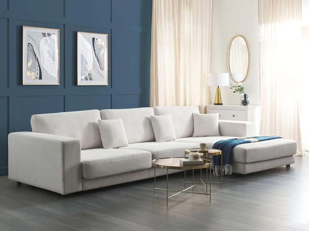 Beliani 5 vietu kampinė sofa LOFOTEN kreminės baltos spalvos kairinis