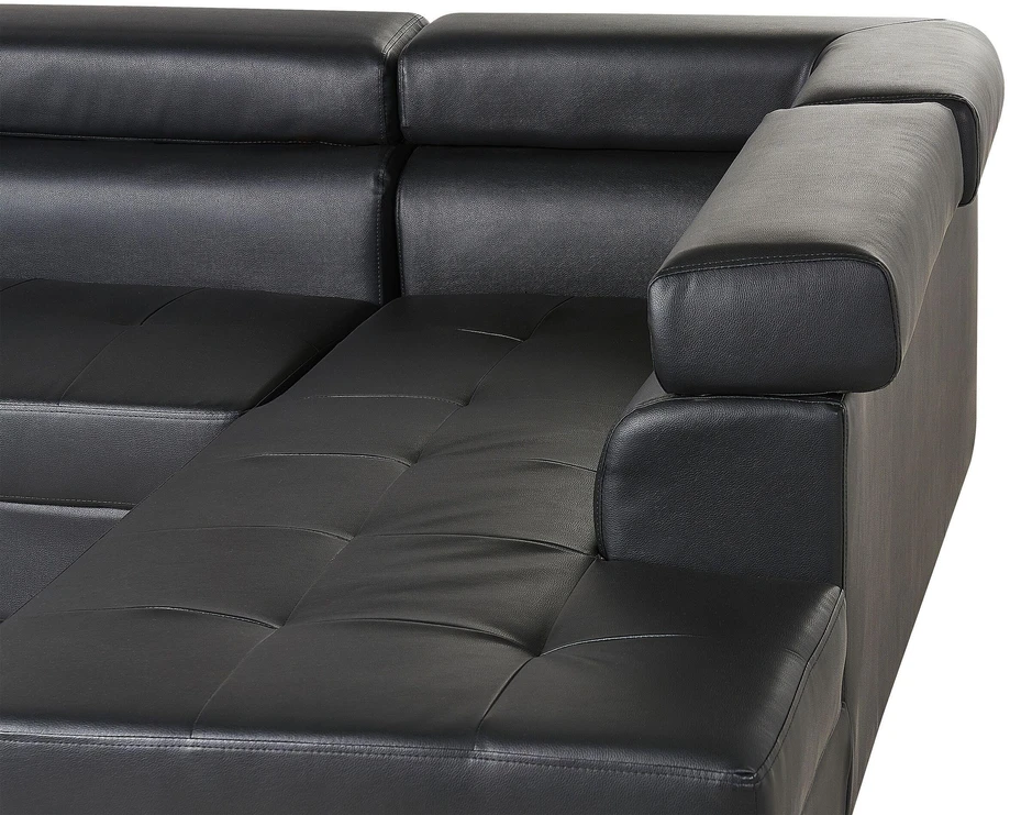 Beliani 5 vietų kampinė sofa NORREA, dirbtinė oda, juoda, kairinė