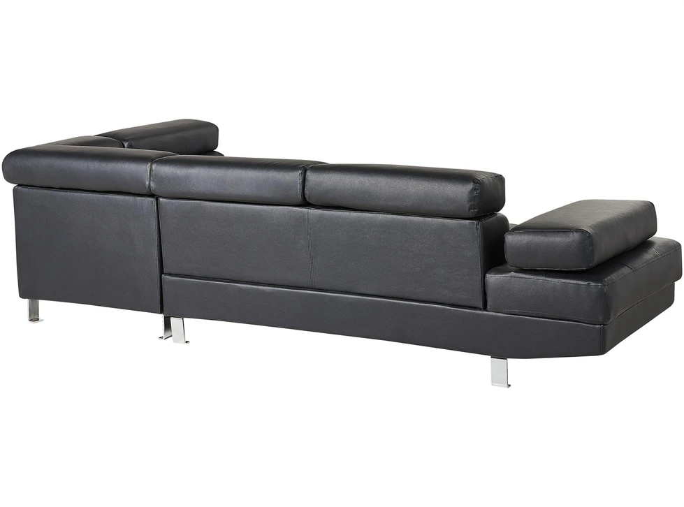 Beliani 5 vietų kampinė sofa NORREA, dirbtinė oda, juoda, kairinė