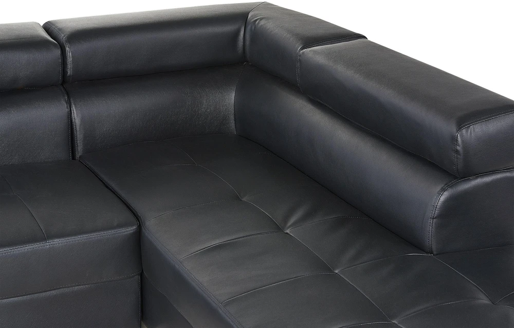 Beliani 5 vietų kampinė sofa NORREA, dirbtinė oda, juoda, kairinė