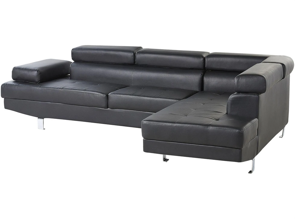 Beliani 5 vietų kampinė sofa NORREA, dirbtinė oda, juoda, kairinė