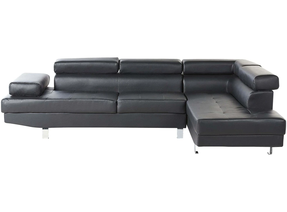 Beliani 5 vietų kampinė sofa NORREA, dirbtinė oda, juoda, kairinė