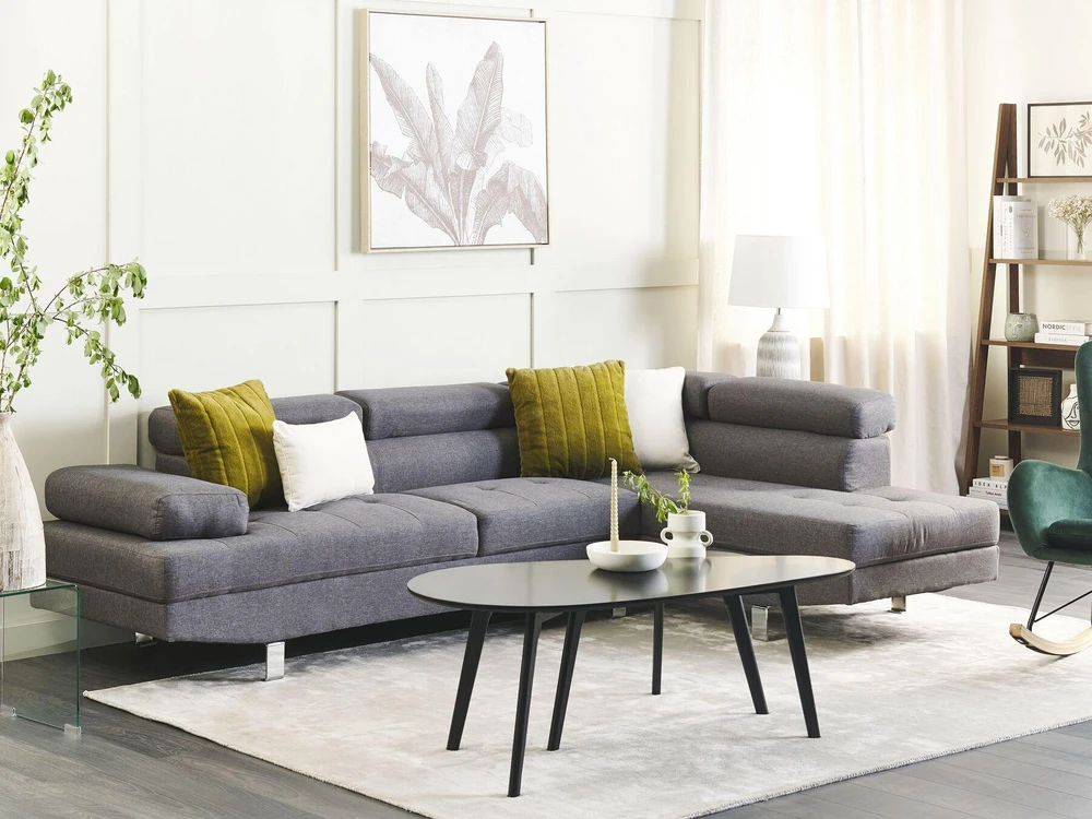 Beliani 5 vietų kampinė sofa NORREA pilka, kairinė