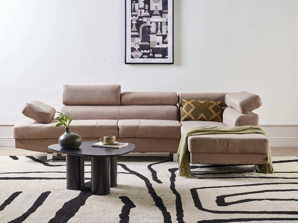 Beliani 5 vietų kampinė sofa NORREA smėlio spalvos kairinė