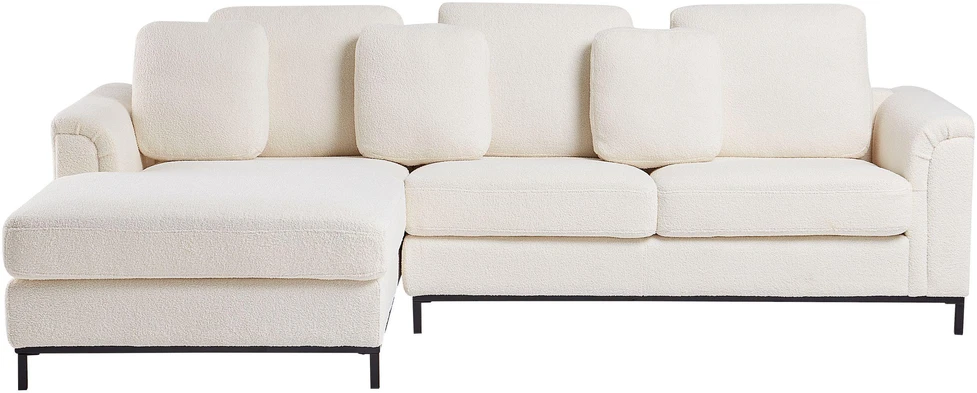 Beliani 5 vietų kampinė sofa OSLO, balta, bouclé audinys, su atrama kojoms, dešininė