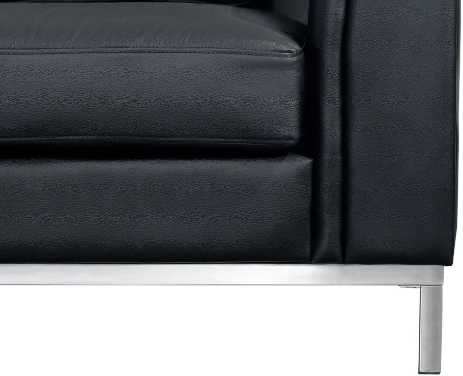 Beliani 5 vietų kampinė sofa OSLO, natūrali oda, juoda su otomanu, dešininė