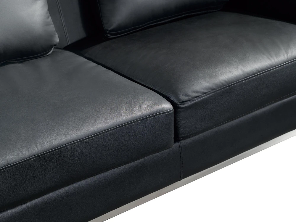 Beliani 5 vietų kampinė sofa OSLO, natūrali oda, juoda su otomanu, dešininė