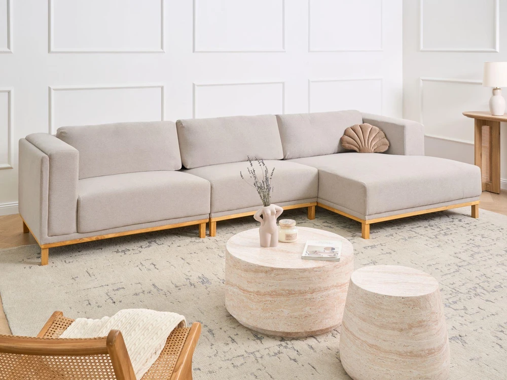 Beliani 5 vietų kampinė sofa VENG šviesiai smėlio spalvos, kairinė