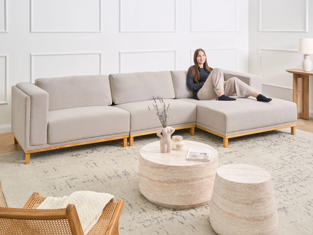 Beliani 5 vietų kampinė sofa VENG šviesiai smėlio spalvos, kairinė
