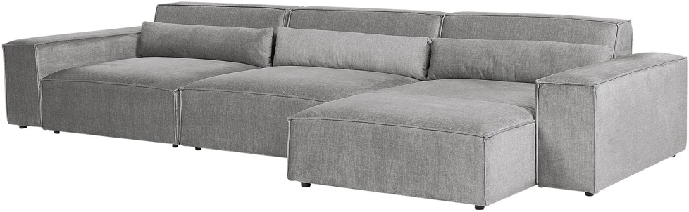 Beliani 5 vietų modulinė kampinė sofa HELLNAR kairinė pilka su otomana