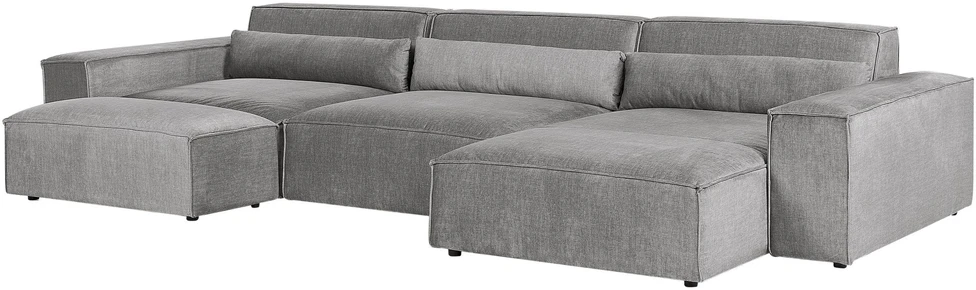 Beliani 5 vietų modulinė kampinė sofa HELLNAR kairinė pilka su otomana