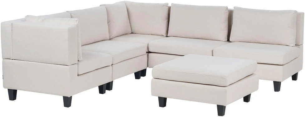 Beliani 5 vietų modulinė kampinė sofa UNSTAD Dešininė Šviesiai smėlio spalvos su otomanu