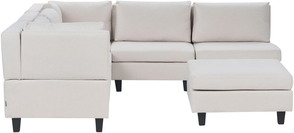 Beliani 5 vietų modulinė kampinė sofa UNSTAD Dešininė Šviesiai smėlio spalvos su otomanu