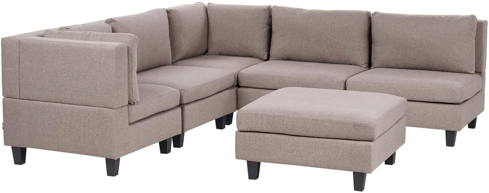 Beliani 5 vietų modulinė sofa UNSTAD, dešininė, ruda, su otomanu