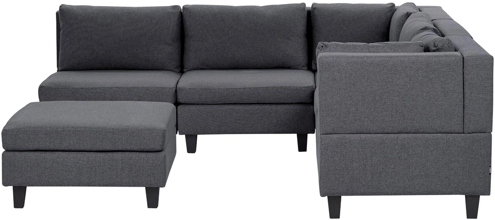 Beliani 5 vietų modulinė sofa UNSTAD Kairinė tamsiai pilka su otomane
