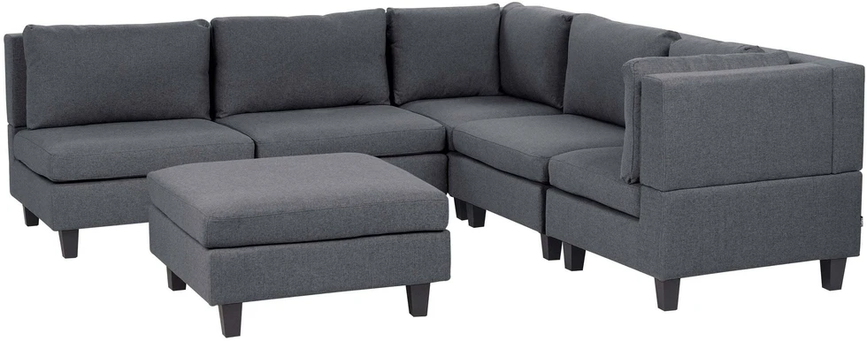 Beliani 5 vietų modulinė sofa UNSTAD Kairinė tamsiai pilka su otomane