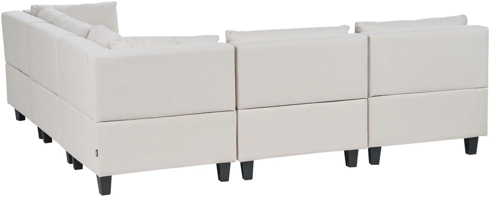 Beliani 5 vietų modulinė sofa UNSTAD kairinė, šviesiai smėlio spalvos su pufu