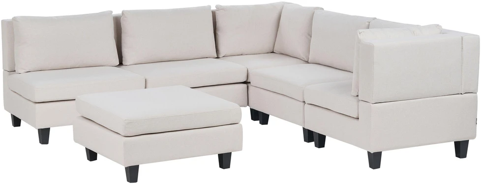 Beliani 5 vietų modulinė sofa UNSTAD kairinė, šviesiai smėlio spalvos su pufu