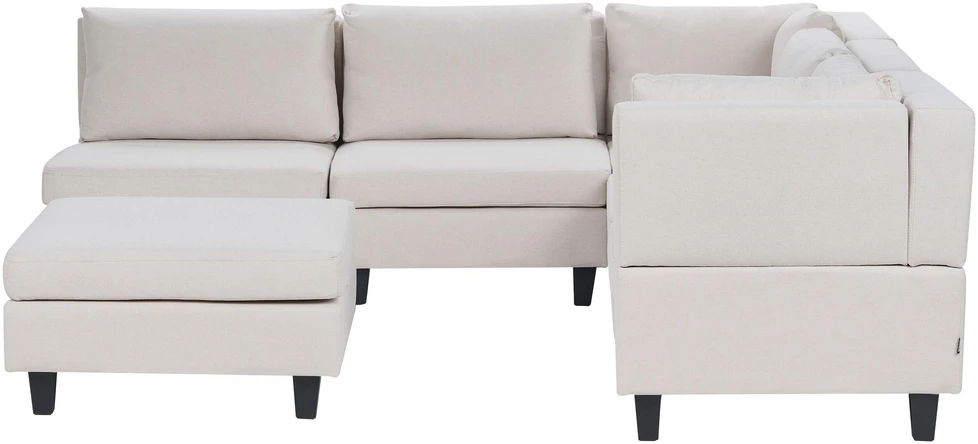 Beliani 5 vietų modulinė sofa UNSTAD kairinė, šviesiai smėlio spalvos su pufu