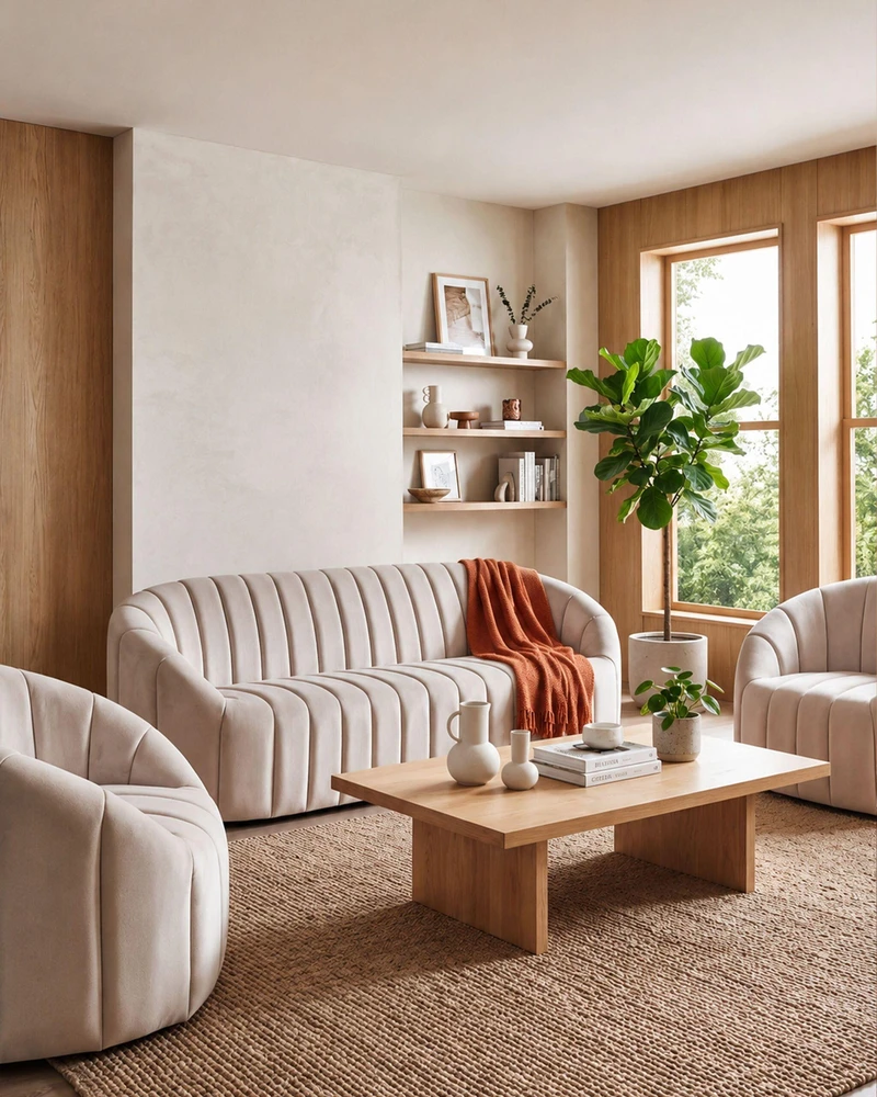 Sofa Beliani 6 asmenų svetainės baldų komplektas MALUNG, veliūras, smėlio spalvos