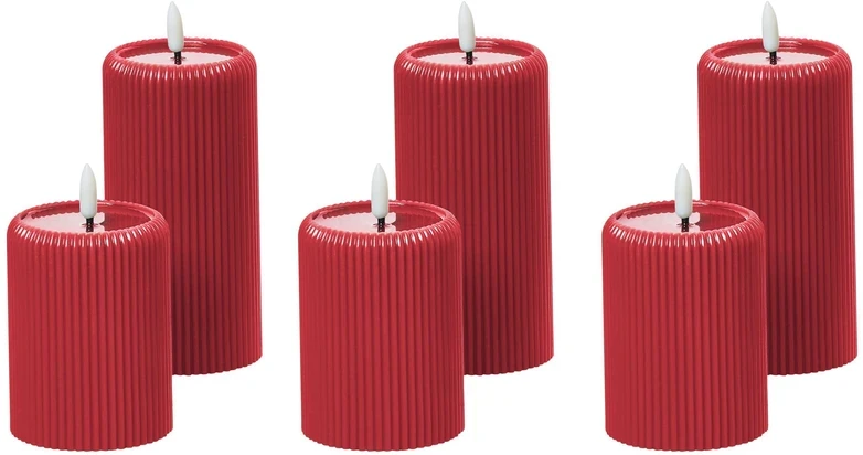 Beliani 6 LED žvakių rinkinys NOISETTE 10/16 cm raudonos spalvos