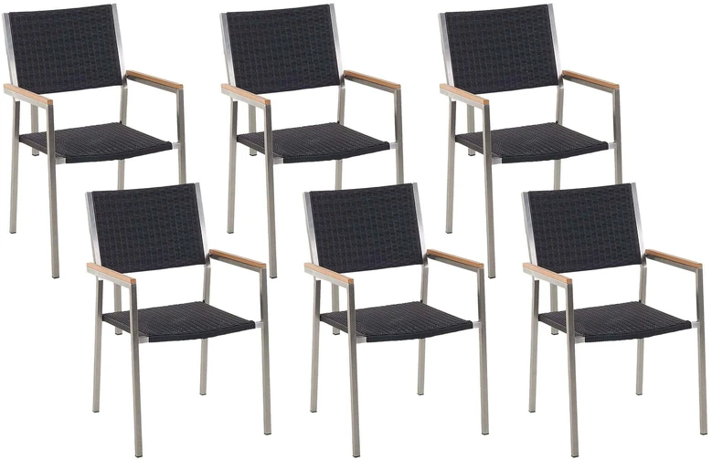 Beliani 6 sodo kėdžių komplektas GROSSETO technorattan juodas