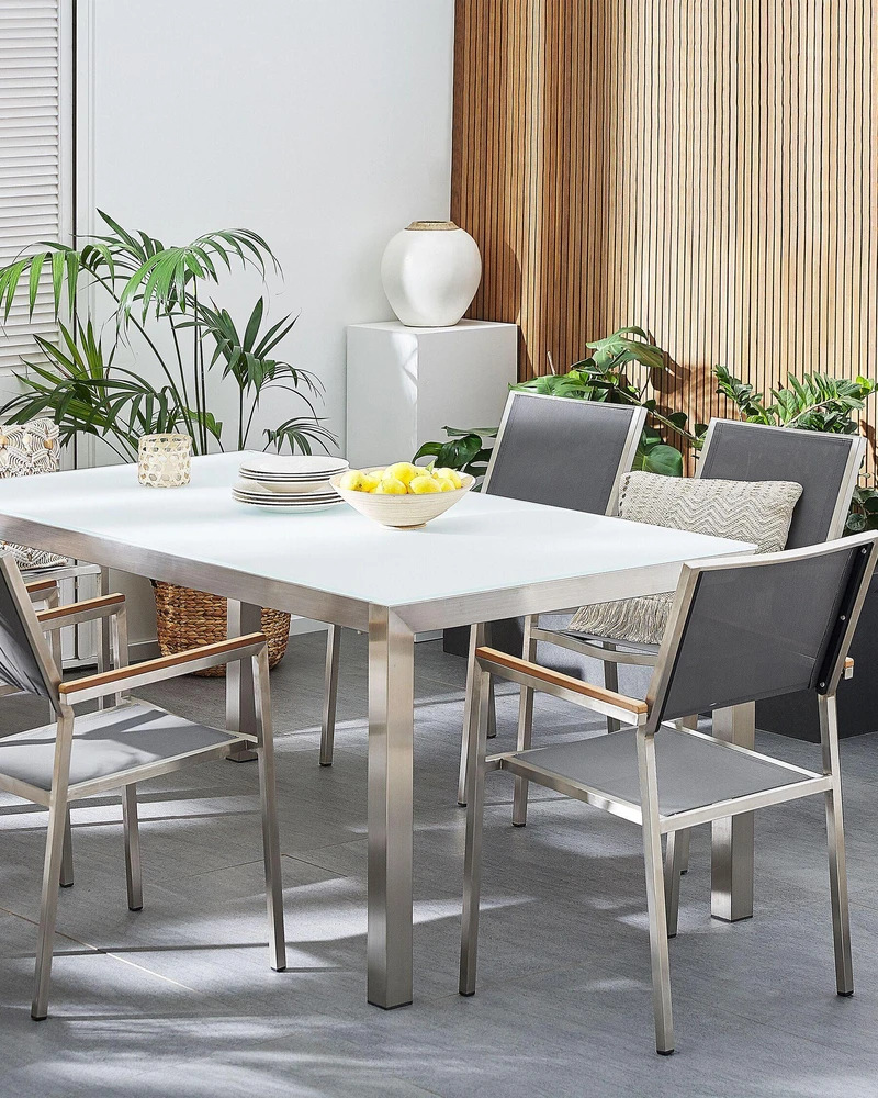 Beliani 6 sodo kėdžių komplektas GROSSETO iš nerūdijančio plieno, pilkos spalvos