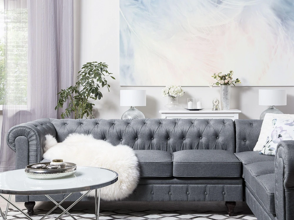 Beliani 6 vietų kampinė sofa CHESTERFIELD, pilka, kairinė