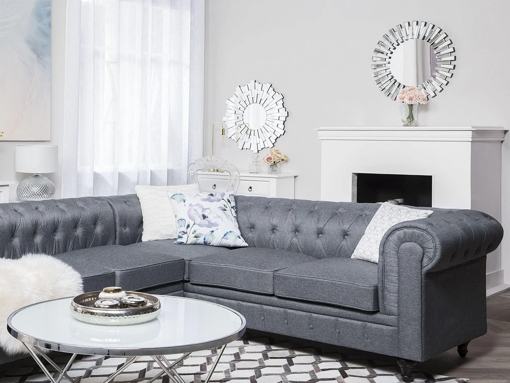 Beliani 6 vietų kampinė sofa CHESTERFIELD, pilka, kairinė