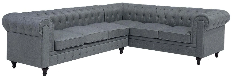 Beliani 6 vietų kampinė sofa CHESTERFIELD, pilka, kairinė