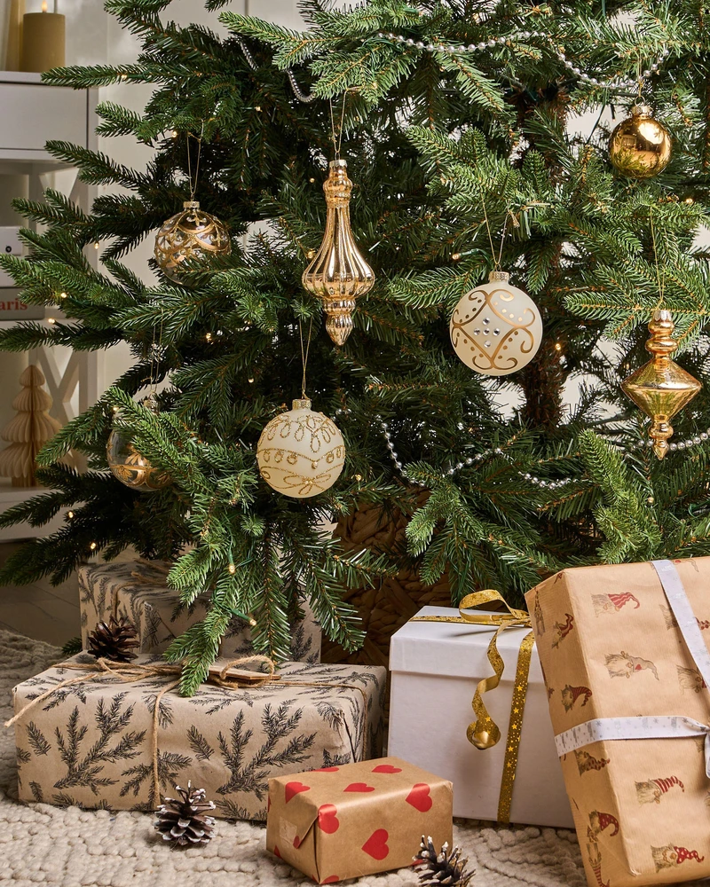 Beliani 70 kalėdinių žaisliukų rinkinys FLICKER, stikliniai, auksiniai