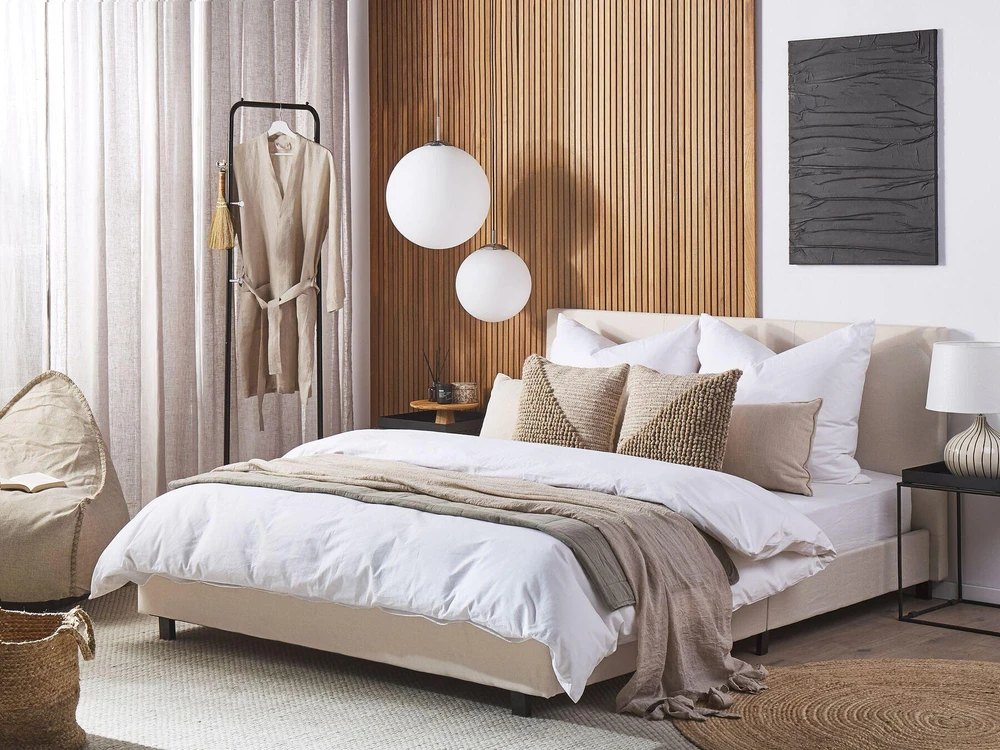 Beliani ALBI lova 160 × 200 cm, smėlio spalvos