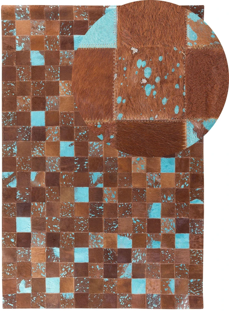 Beliani ALIAGA kilimas rudo spalvos 140 x 200 cm iš natūralios odos