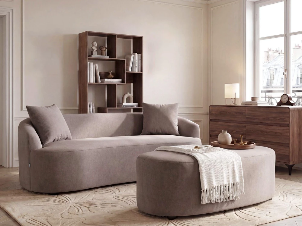 Beliani AMAL sofa su pufu, smėlio ir pilkos spalvos