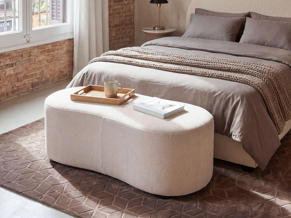 Beliani AMAL sofa su pufu, šviesiai smėlio spalvos