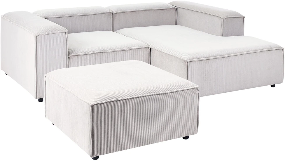 Beliani ARDAL 3-vietė modulinė sofa kairinė, kreminė balta, velvetas su otomanu