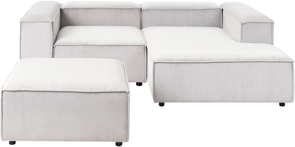 Beliani ARDAL 3-vietė modulinė sofa kairinė, kreminė balta, velvetas su otomanu