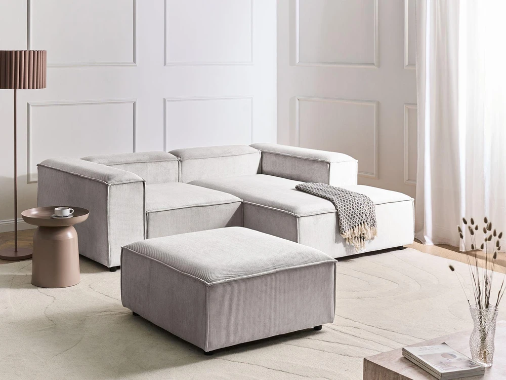 Beliani ARDAL 3-vietė modulinė sofa kairinė, kreminė balta, velvetas su otomanu