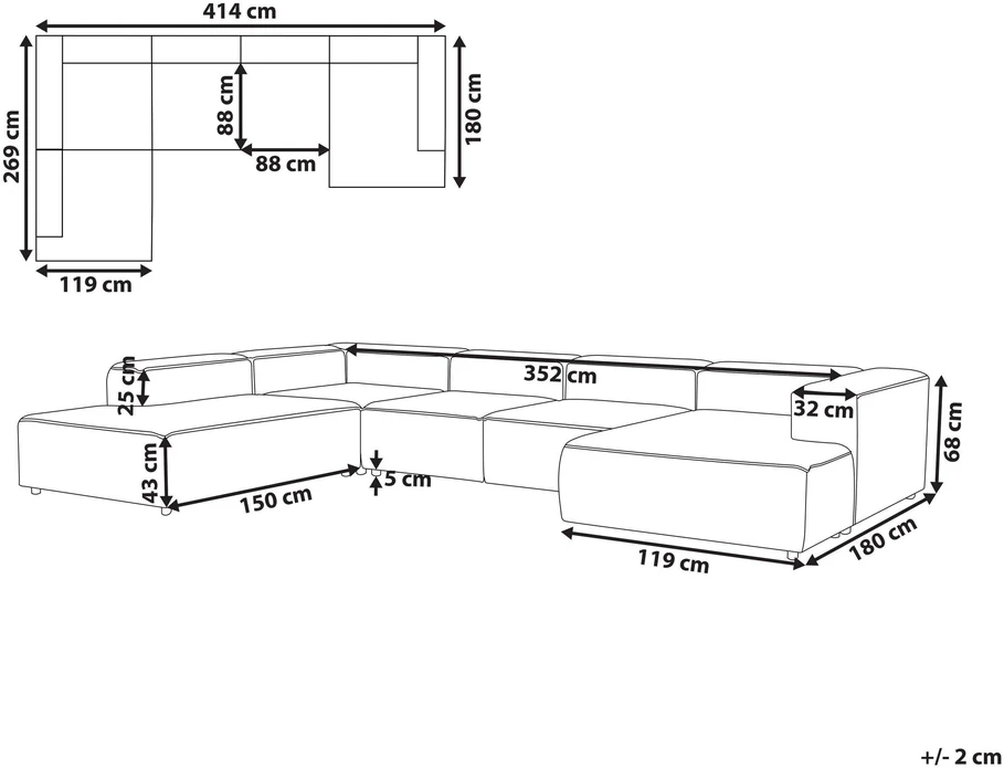 Beliani ARDAL 5 vietų modulinė kampinė sofa, spalva: kreminė balta, medžiaga: velvetas