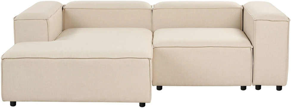 Beliani ARDAL modulinė kampinė sofa 2 asmenims su pufu, smėlio spalvos, dešinė pusė