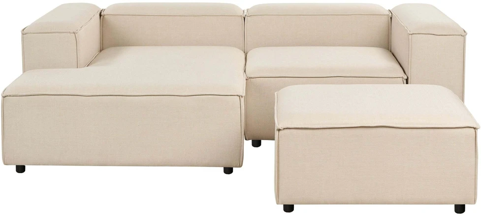 Beliani ARDAL modulinė kampinė sofa 2 asmenims su pufu, smėlio spalvos, dešinė pusė