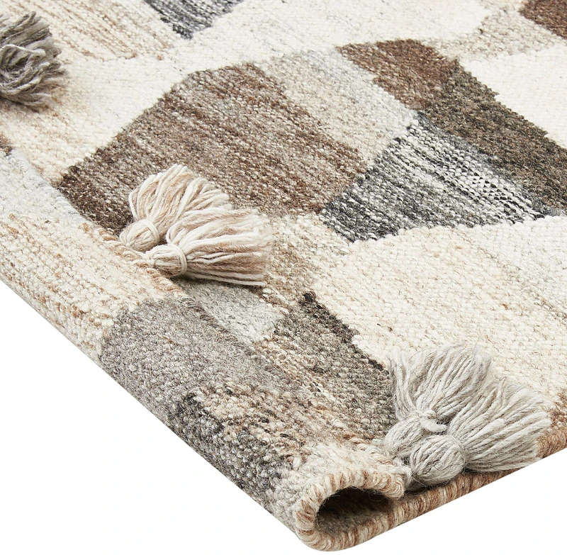 Beliani ARGAVAND kilimas smėlio spalvos 160 x 230 cm vilnonis