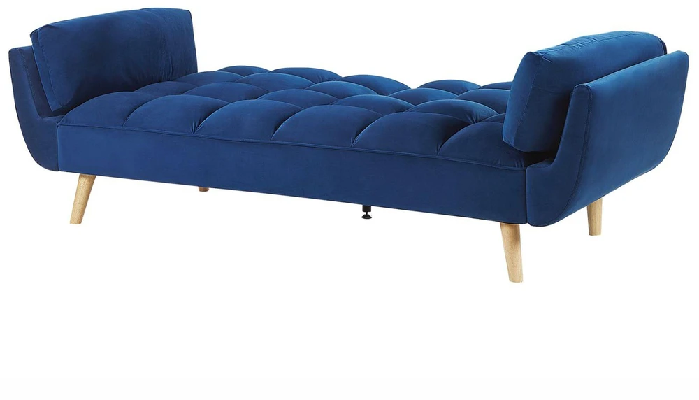 Beliani ASBY 3 vietų išskleidžiama sofa, veliūras, tamsiai mėlyna